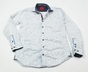 Au Noir Hemd Herren 3 Weiß Blau Geometrisch Baumwolle Langarm Knopfleiste Slim Fit - Bild 1 von 15