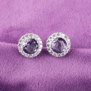 Pendientes de plata esterlina 925 con piedras preciosas de iolita 0,46" - Imagen 1 de 6