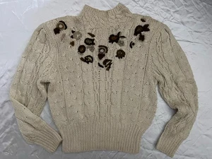 Liz Claiborne Collection Size Small Beige Sweater Floral Pullover Sweater  - Picture 1 of 8