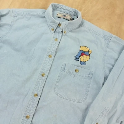 Camisa vaquera XL de colección para damas Winnie the Pooh parche bordado lavado claro años 90  Foto 1 de 4