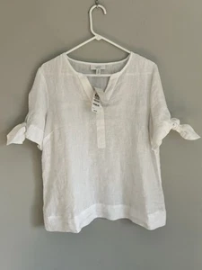 New Charter Club 💯%Linen Luxury Top Woman’s Medium White NWT - Picture 1 of 11