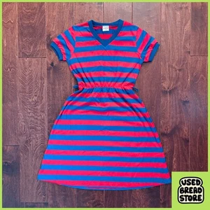 70s 80s Vintage Girls Health-Tex Striped Tshirt Dress Blue Red Size 14 Summer - Picture 1 of 3