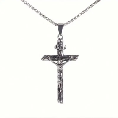 Christ Crucifixion INRI Cross Necklace Christian Jesus Pendant Necklace - Image 1 of 4