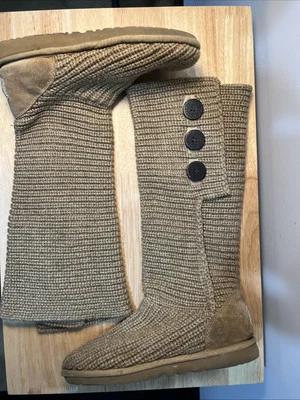 Ugg Classic Cardy Winter Knit Khaki Boot Women's 8 Medium 5819 — 第 1/4 张图片