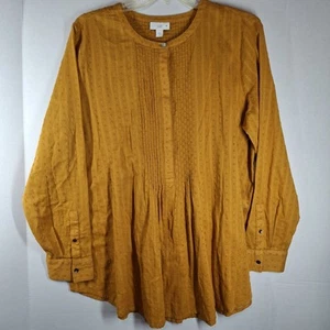 J Jill Womens Top Medium Mustard Yellow Tunic India Cotton Boho Swiss Dot Blouse - Picture 1 of 12