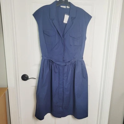 Vestido Liz Claiborne Mujer 14 Azul Cinturón Camisa Vestido Bolsillos Línea A Carrera Foto 1 de 4