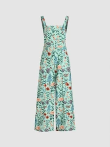 Cider Jumpsuit Overalls Lightweight Corduroy Green Floral Wide Leg Size Small - Picture 1 of 8