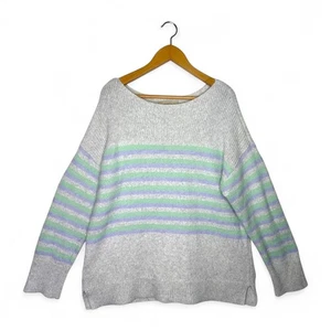 Ann Taylor LOFT Women's Striped Boat Neck Sweater XL Light Gray Mint Lavender - Picture 1 of 8