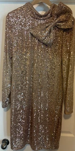 Badgley Mischka Manhattan Sequin/Left Chest Bow Rose Gold Party Dress SZ 16 NwoT - Picture 1 of 5
