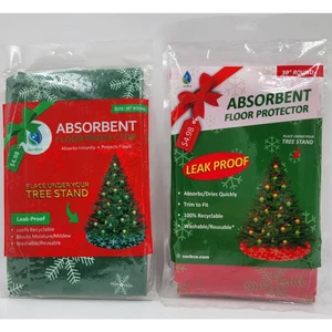 Sorbco Round Red & Green Absorbent Floor Protector, 30” Christmas Trees - Picture 1 of 3