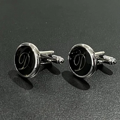 Black Round Name Initial Alphabet Letter D Cufflinks Men Birthday Father’s Gift - Image 1 of 4