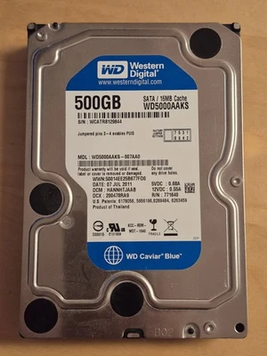 3,5 Zoll 500GB SATA Western Digital Caviar BlueWD5000AAKS-007AA - Bild 1 von 2