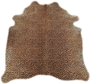 KUHFELL STIERFELL BEIGE BRAUN MIT ANIMAL PRINT 210 x 190 cm RINDERFELL TEPPICH - Bild 1 von 6
