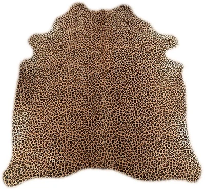 KUHFELL STIERFELL BEIGE BRAUN MIT ANIMAL PRINT 210 x 190 cm RINDERFELL TEPPICH - Bild 1 von 4