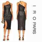 NWT IRO Paris Bexly Metallic Asymmetric Midi Dress Sz. 38 [6] Black Lurex