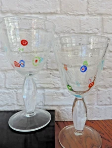 Vtg Crate & Barrel Set of 2 Zazzy Millifiori Margarita Wine Cocktail Glasses - Picture 1 of 7