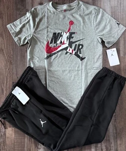 NWT Nike Air Jordan Boys YLG Black/White/Multi All Over Print Pants Set Large - Picture 1 of 5