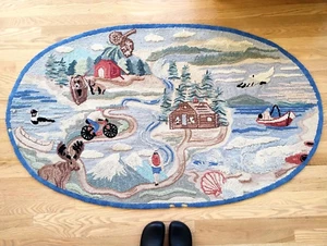 Vintage Primitive Hand Hooked Rug CANADA? 35" x 60" - Picture 1 of 11