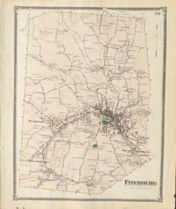 Antique Map Fitchburg, MA - FW Beers Atlas of Worcester Co 1870 - Picture 1 of 1