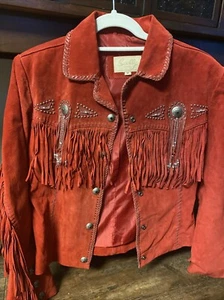 Scully Vintage Red Suede Leather Western Jacket Fringe Beads Women Medium - Picture 1 of 9