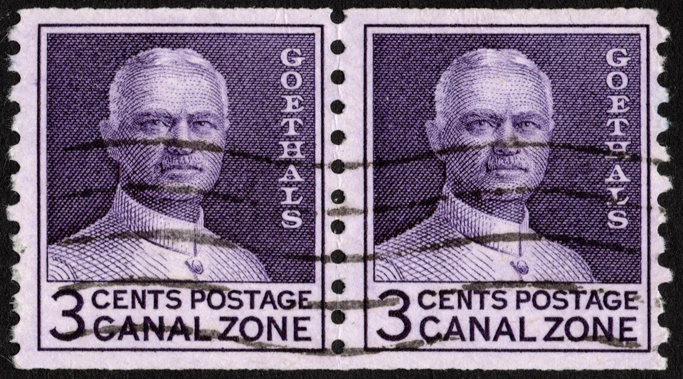 Canal Zone Stamp Scott # 153 Coil Pair Used F-VF - 3 Cents Deep Violet Goethals - Image 1 of 1