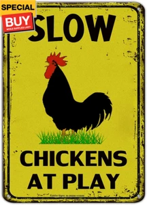Slow Chickens at Play Caution or Chicken Crossing Sign, 14X10 Inch Rust Free Alu - Picture 1 of 6