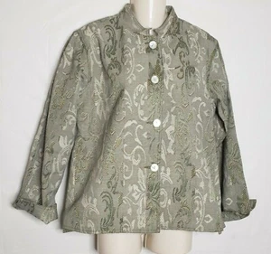 Coldwater Creek Gobelin Jacke Blazer Mandarin Kragen Grün Creme Größe 8 - Bild 1 von 5