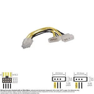 Cable Internal DC Power Supply IDE Molex 4-Pin EPS 12V 8-Pin Mother Board - Picture 1 of 2