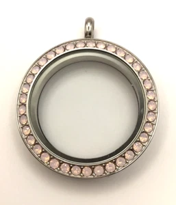 Origami Owl LARGE Silver Pink CRYSTALS SIGNATURE TWIST LIVING LOCKET - Picture 1 of 5