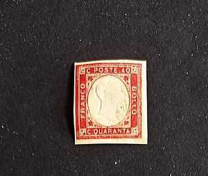 regno di sardegna bollo 40 c. v.e. II° 1861 rosso carminio firma diena emilio - Foto 1 di 3