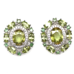 925 Plata Ley Verde Esfena,Peridoto,Tsavorite & Circonita Pendientes Llamativos - Imagen 1 de 4