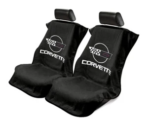 Seat Armour 2 Piece Front Car Seat Covers For Corvette C4 - Black Terry Cloth - Picture 1 of 1