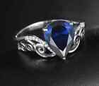 230Ct Pear Cut Lab Created Blue Sapphire Wedding Ring 14K White Gold Plated