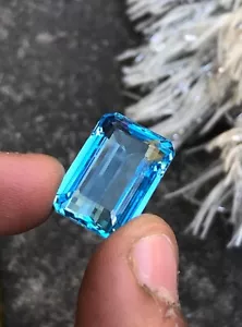 Swiss Blue Topaz 22 Cts. Emerald Cut Faceted Swiss Blue Topaz Loose Gemstone - Picture 1 of 5