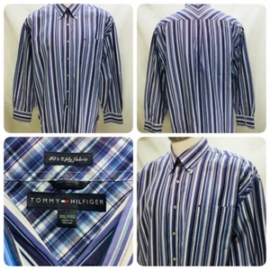 Tommy Hilfiger Men Sz XXL 80’s 2 Ply Purple White Dress Shirt With Stripes Flag - Picture 1 of 11