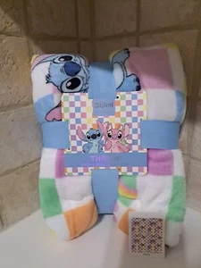 Disney Stitch Primark Stitch Angel Soft Throw Fleece Checker Print Blanket NEW - Picture 1 of 2