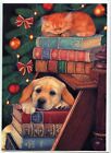 USA Grukarte * Weihnachtskarte * Katze Hund * Bcher Weihnachtsbaum