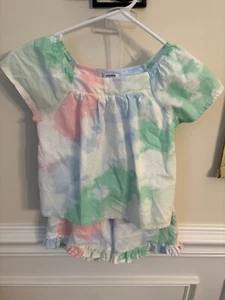 Crown & Ivy Girls 2 Piece Short Set Size Small Pink, Green, Blue, White Tie Dye - Picture 1 of 9