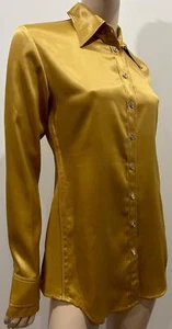 ACNE STUDIOS Mustard Gold Satin Sheen Collared Long Sleeve Blouse Shirt Top 38 - Picture 1 of 8