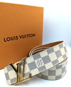 LOUIS VUITTON Belt M9609 Damier Azur LV Initial Buckle White Box Authentic - Picture 1 of 14