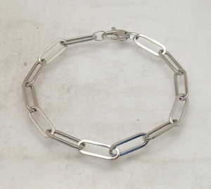 Paper Clip Paperclip Link Chain Bracelet Lobster Lock Clasp Real 14K White Gold - Picture 1 of 4