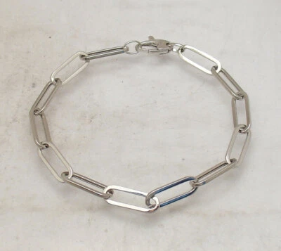 Paper Clip Paperclip Link Chain Bracelet Lobster Lock Clasp Real 14K White Gold - Image 1 of 4