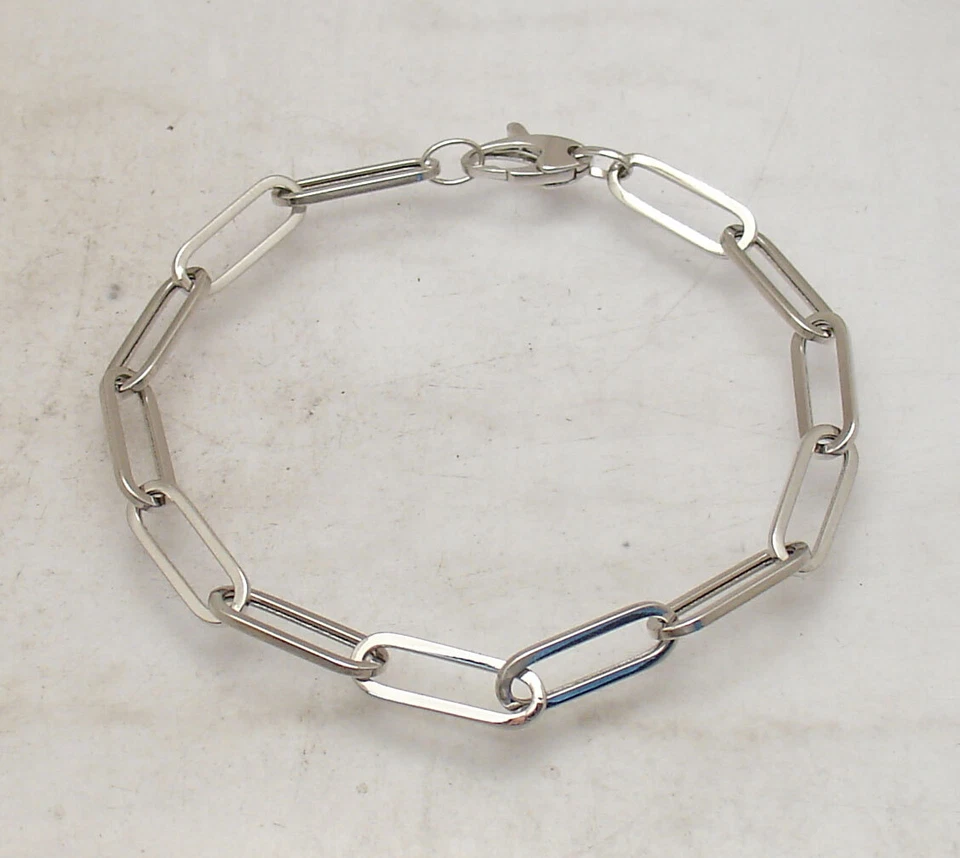 Paper Clip Paperclip Link Chain Bracelet Lobster Lock Clasp Real 14K White Gold - Image 1 of 4