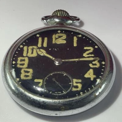 Reloj Bolsillo Waltham Militar Modelo Segunda Guerra Mundial Años 40 50mm Esfera Negra Plateado Revisado Foto 1 de 4