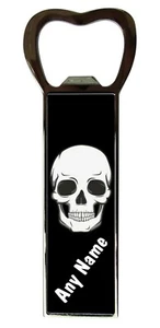 PERSONALISED SKULL PRINT BOTTLE OPENER FRIDGE MAGNET BIRTHDAY CHRISTMAS - Picture 1 of 3