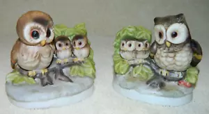Pair Of Home Interiors Retired Vintage Owl Family Figurines - Picture 1 of 9