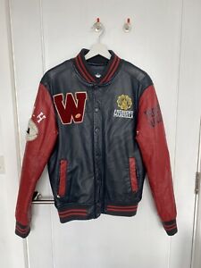 Men’s Leather Varsity Jacket Red Grey Baseball Biker Football Vintage American
