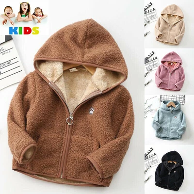 Niños Bebés Niños Niñas Polar Oso de Peluche Abrigo Sudadera con Capucha Invierno Esponjoso Chaqueta con Capucha Foto 1 de 4