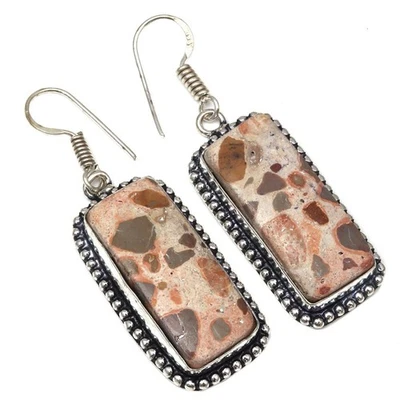 Birds Eye Jasper Gemstone Handmade Silver Jewelry Earrings 1.5'' - image 1 of 4