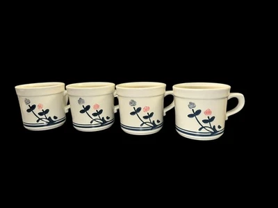 Pfaltzgraff Windsong Set of 4 Mugs Blue & Pink Flowers Vintage Retired Pattern - Image 1 of 2
